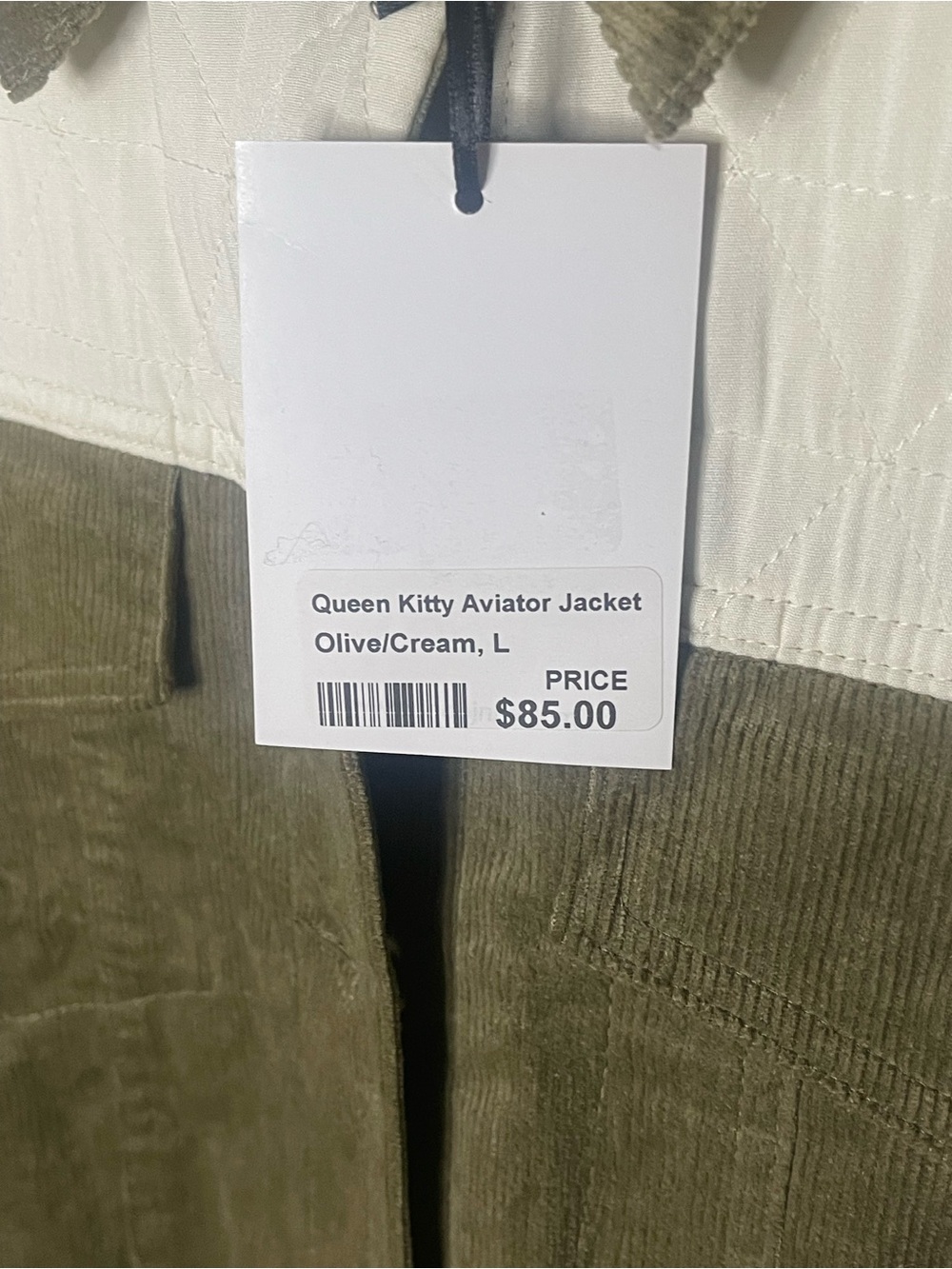 J.nna "Queen Kitty" Print Vintage Style Aviator Jacket in Olive Cream - Picture 9 of 14
